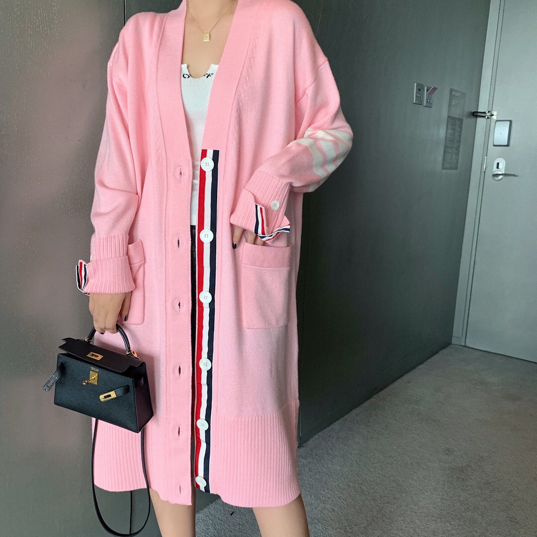 톰브라운 롱 가디건 핑크