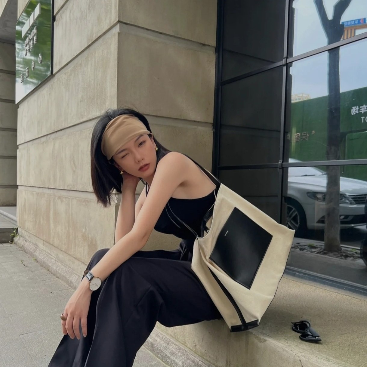 질샌더 레더 포켓 캔버스 숄더백 스몰