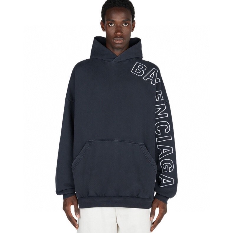 발렌시아가 OUTLINE 오버사이즈 HOODIE 페이드 블랙