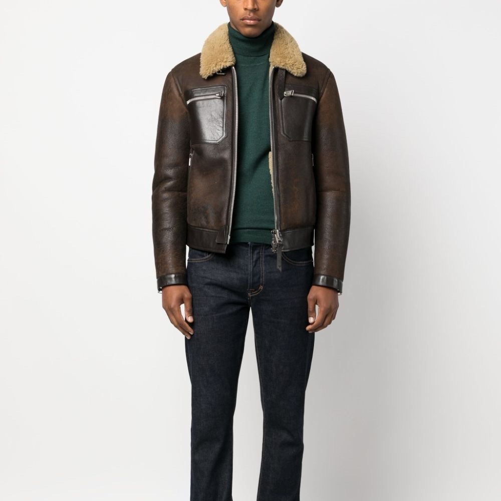 톰포드 남성 Shearling-Trimmed Leather Jacket