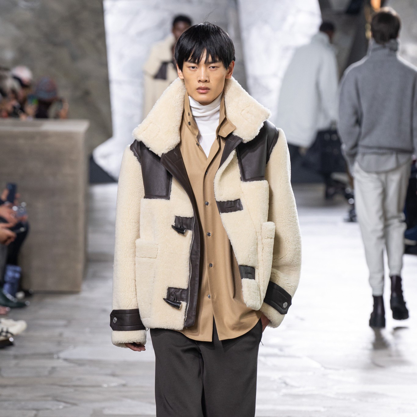 에르메스 Fur Bi-color Plain Leather Biker Jackets