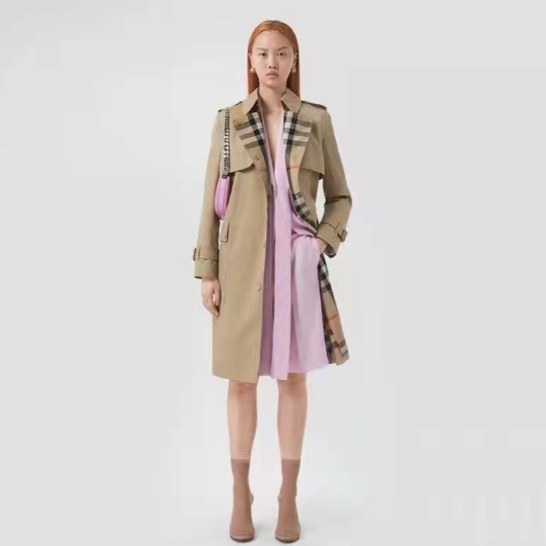 버버리 개버딘 샌드리지 체크 트렌치 코트