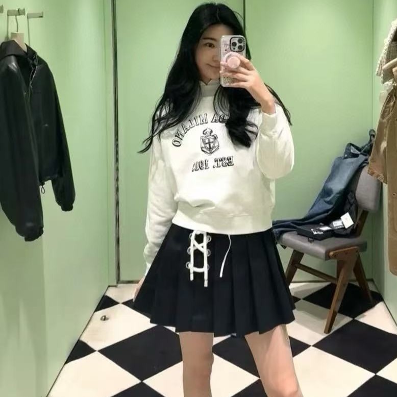 프라다 플리츠 개버딘 미디스커트