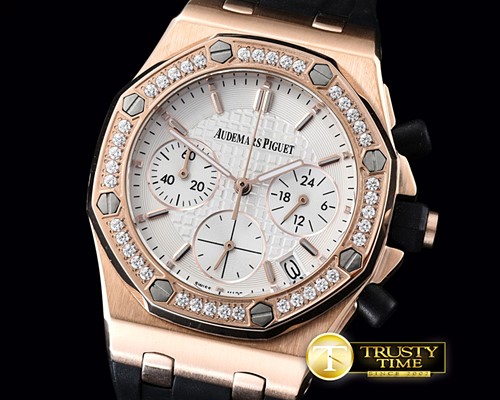 오데마피게 Royal Oak Ladies Chrono RG/RU Diam Bez White VK Qtz -AP0344B