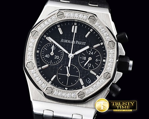 오데마피게 Royal Oak Ladies Chrono SS/RU Diam Bez Black VK Qtz -AP0345A