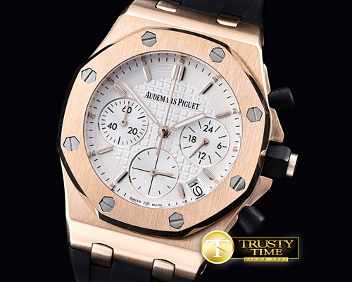 오데마피게 Royal Oak Ladies Chronograph RG/RU White VK Qtz -AP0350B