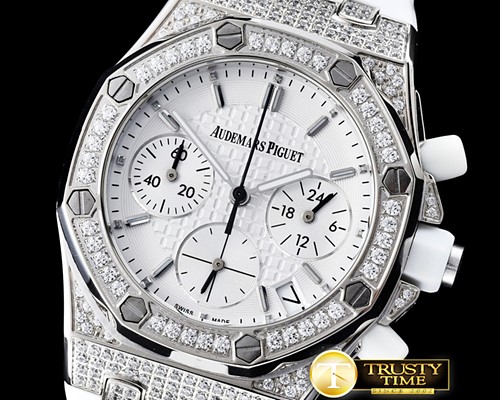 오데마피게 Royal Oak Ladies Chrono SS/RU Wht Stk Diam Bez VK64 -AP0368A