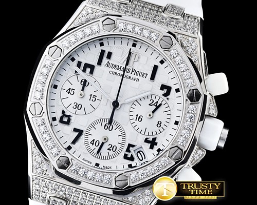 오데마피게 Royal Oak Ladies Chrono SS/RU Wht Num Diam Bez VK64 -AP0368C