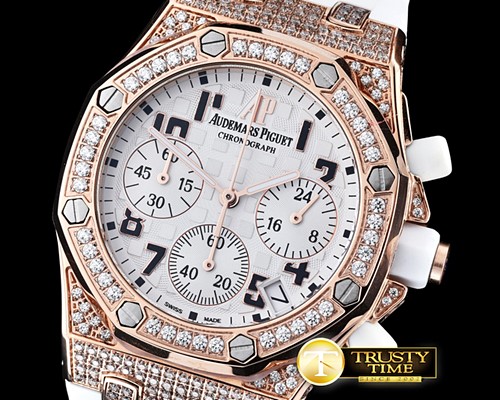 오데마피게 Royal Oak Ladies Chrono RG/RU Wht Num Diam Bez VK64 -AP0369B