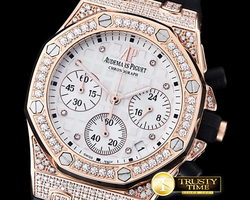 오데마피게 Royal Oak Ladies Chrono RG/RU Wht Diam Diam Bez VK64 -AP0369C
