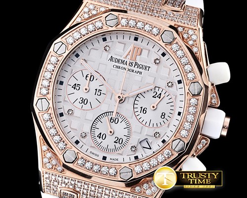오데마피게 Royal Oak Ladies Chrono RG/RU Wht Diam Diam Bez VK64 -AP0369D