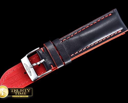 브라이틀링 Breitling Gloss Black Red Stitch Leather Strap -BRACC010