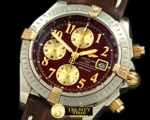 브라이틀링 Chronomat Evo SS/YG/LE Brown Num A7750 28800bph -BSW0212D