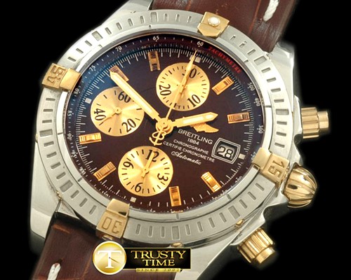 브라이틀링 Chronomat Evo SS/YG/LE Brown Sticks A7750 28800bph -BSW0212E