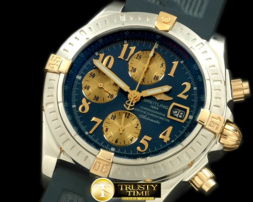 브라이틀링 Chronomat Evo SS/YG/RU Blue Num A7750 28800bph -BSW0217D