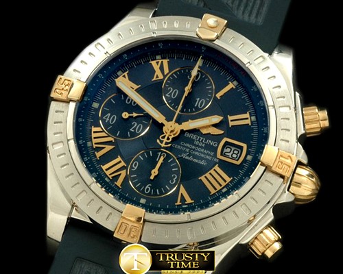 브라이틀링 Chronomat Evo SS/YG/RU Blue Roman A7750 28800bph -BSW0217E