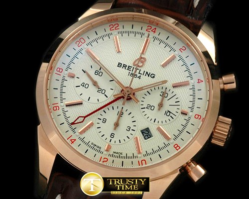 브라이틀링 Transocean Chrono/GMT Men RG/LE White A7750 28800 -BSW0231A