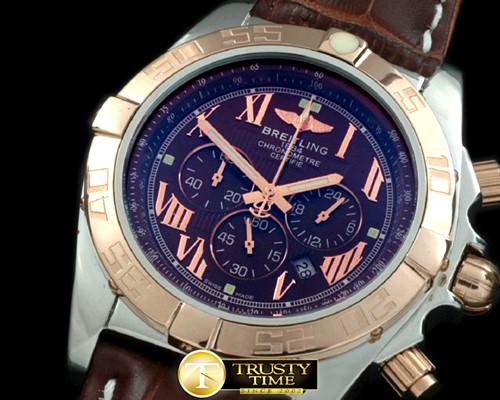 브라이틀링 Chronomat B01 SS/YG/LE Brown Roman Jap OS20 Qtz -BSW0266B