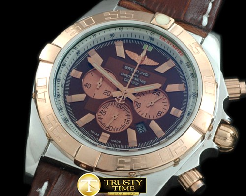 브라이틀링 Chronomat B01 SS/YG/LE Brown Stick Jap OS20 Qtz -BSW0266D