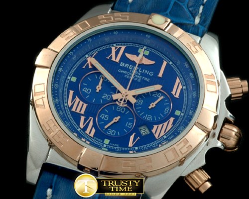 브라이틀링 Chronomat B01 SS/YG/LE Blue Roman Jap OS20 Qtz -BSW0266E