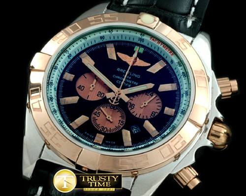 브라이틀링 Chronomat B01 SS/YG/LE Black Stick Jap OS20 Qtz -BSW0266H