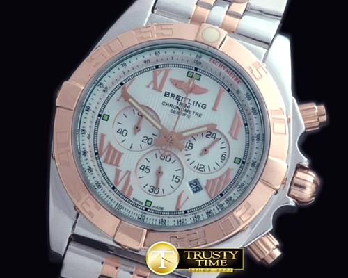 브라이틀링 Chronomat B01 SS/YG TT White Roman Jap OS20 Qtz -BSW0272A