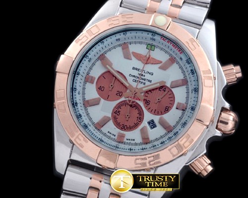 브라이틀링 Chronomat B01 SS/YG TT White Stick Jap OS20 Qtz -BSW0272C