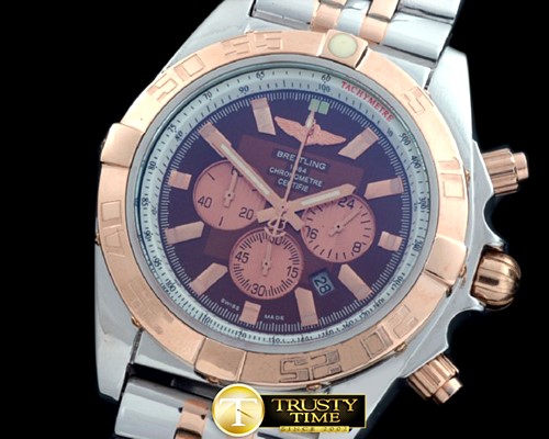 브라이틀링 Chronomat B01 SS/YG TT Brown Stick Jap OS20 Qtz -BSW0272D