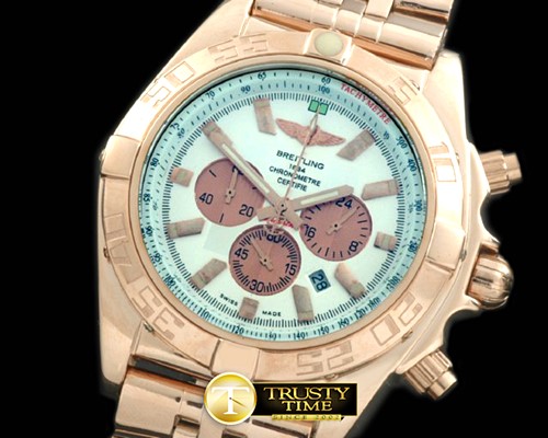브라이틀링 Chronomat B01 RG/RG White Stick Jap OS20 Qtz -BSW0273D