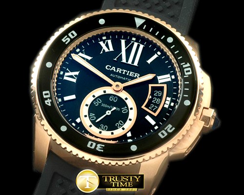 까르띠에 Calibre de Cartier Diver RG/RU Black A2813 -CAR0327B
