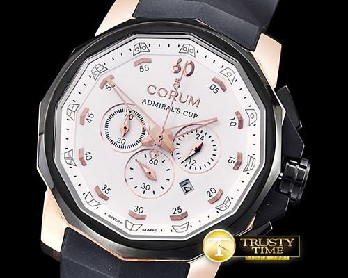 코럼 Admirals Cup Chronograph PVD/RG/RU White Qtz -COR040A