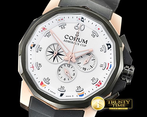 코럼 Admirals Cup Chrono PVD/RG/RU White Colored Flags Qtz -COR040B