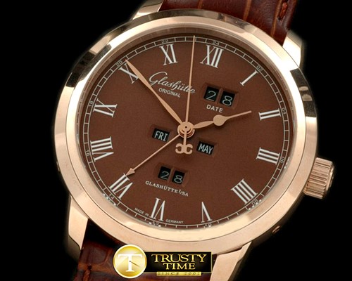 글라슈테 Senator Perpetual Calendar RG/LE Brown Asian 2813 -GLA0021C