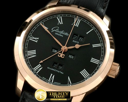 글라슈테 Senator Perpetual Calendar RG/LE Black Asian 2813 -GLA0021E