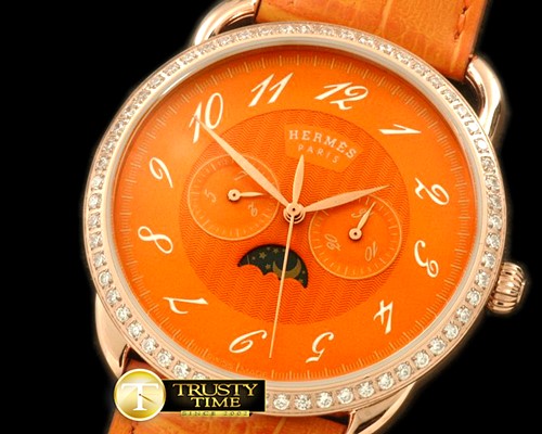 에르메스 Arceau Calendar RG/LE Orange Jap Quartz -H016A