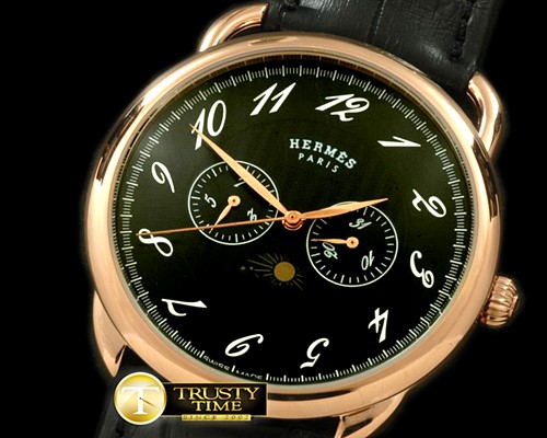 에르메스 Arceau Calendar RG/LE Black Jap Quartz -H016B
