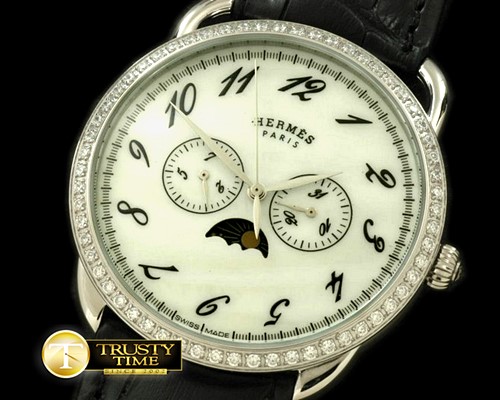 에르메스 Arceau Calendar SS/LE/Diam White Jap Quartz -H016C
