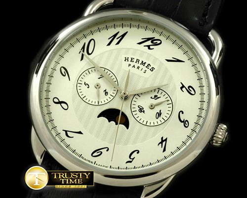 에르메스 Arceau Calendar SS/LE White Jap Quartz -H016D