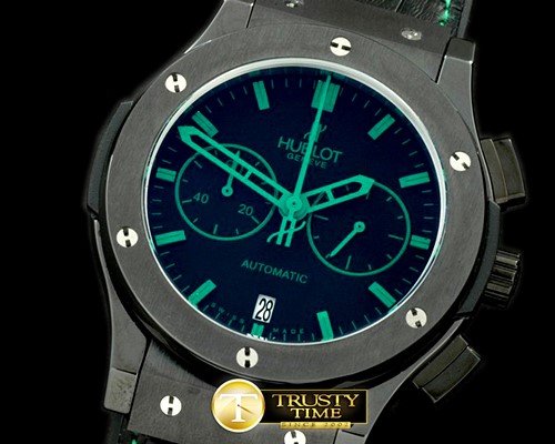 위블로 Classic Fusion Chrono PVD/LE All Blk Green Jap Qtz -HUB0285A