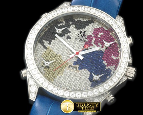 아콥 5Time Zone World SS/RU Diam Swiss Orig Quartz -JAC009A