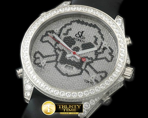아콥 5Time Zone Skull SS/RU Diam Swiss Orig Quartz -JAC009B
