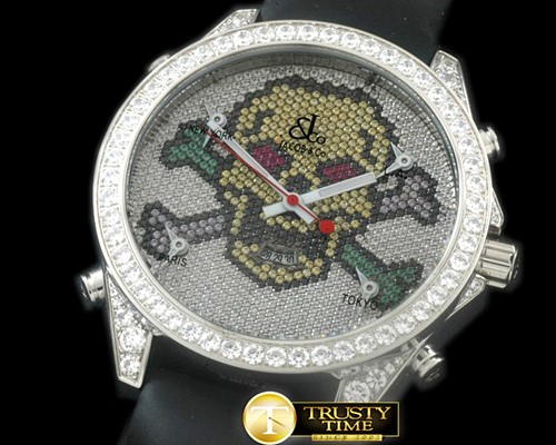 아콥 5Time Zone Skull SS/RU Diam Swiss Orig Quartz -JAC009D