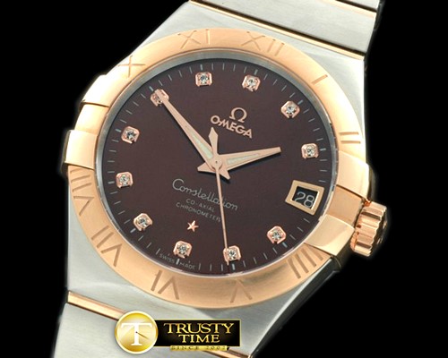 오메가 Double Eagle Men Auto SS/RG Brown Diam Miyota 9105 -OMG0315C