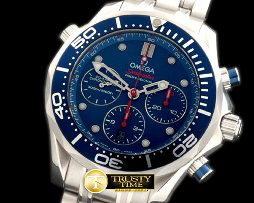 오메가 Seamaster Pro 300M Chrono SS/SS Blue A7753 -OMG0338A