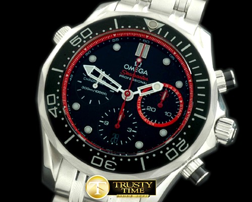 오메가 Seamaster Pro 300M Chrono SS/SS Blk/Red A7753 -OMG0338D