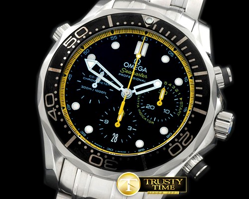 오메가 Seamaster Pro 300M Chrono SS/SS Blk/Ylw A7750 -OMG0341A