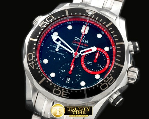 오메가 Seamaster Pro 300M Chrono SS/SS Blk/Red A7750 -OMG0341B