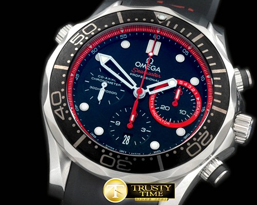 오메가 Seamaster Pro 300M Chrono SS/RU Blk/Red A7750 -OMG0341C