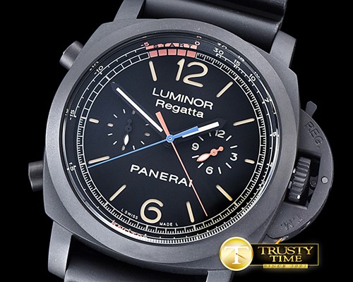 파네라이 Regatta 47mm Chrono FlyBack PVD/RU Black Asia 21J -PN526PVDRU