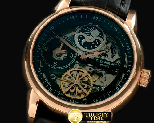 파텍필립 Skeleton Duo Time/Moon Phase RG/LE Black Asian 2813 -PP0132A